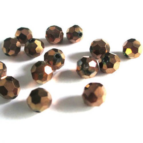 10 perles cristal ronde à facettes cuivré 6mm 