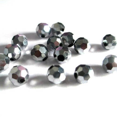 10 perles cristal ronde à facettes argenté 6mm 