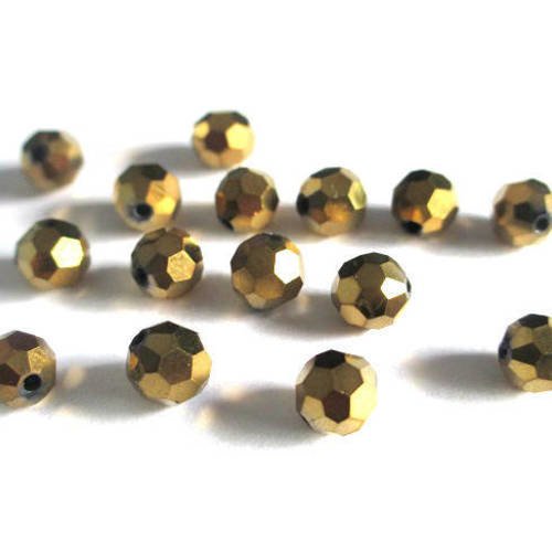 10 perles cristal ronde à facettes doré 6mm 