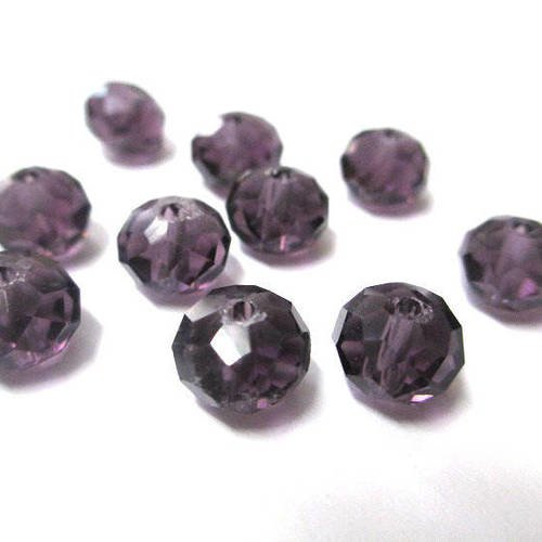 10 perles rondelle à facettes violet en verre 6x8mm 