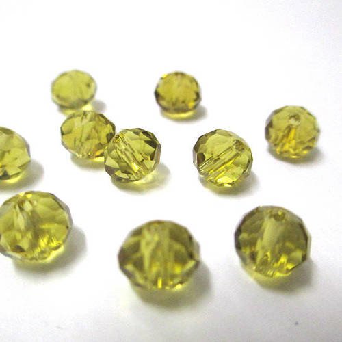 10 perles jaune rondelle à facettes   en verre 6x8mm