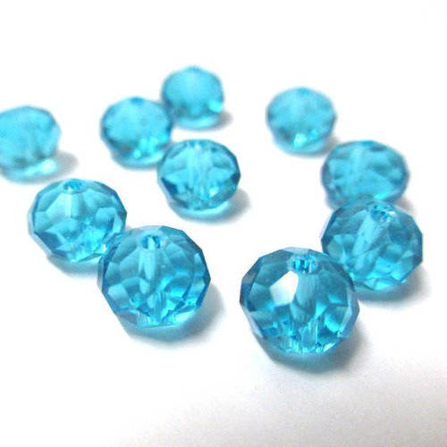 10 perles rondelle à facettes bleu  en verre 6x8mm 