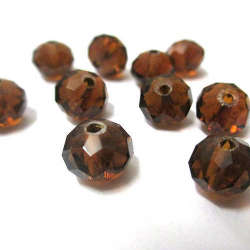 10 perles rondelle à facettes marron en verre 6x8mm 