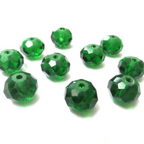 10 perles rondelle à facettes vert bouteille en verre 6x8mm 