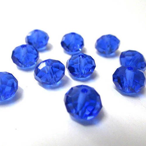 10 perles rondelle à facettes bleu foncé en verre 6x8mm (m-43) 