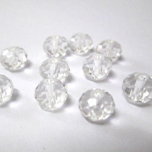10 perles rondelle à facettes transparent en verre 6x8mm 