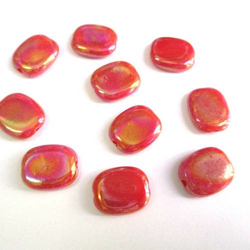 10 perles acrylique rouge rectangulaire plaqué ab 13x11x3.5mm 