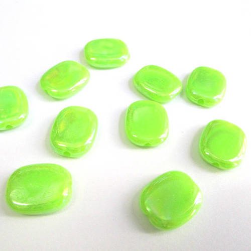 10 perles acrylique vert anis rectangulaire plaqué ab 13x11x3.5mm 