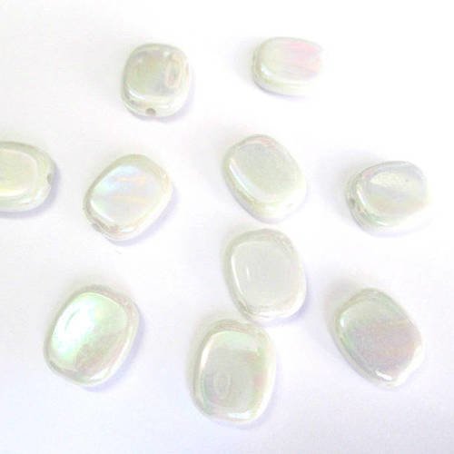 10 perles acrylique blanc rectangulaire plaqué ab 13x11x3.5mm 
