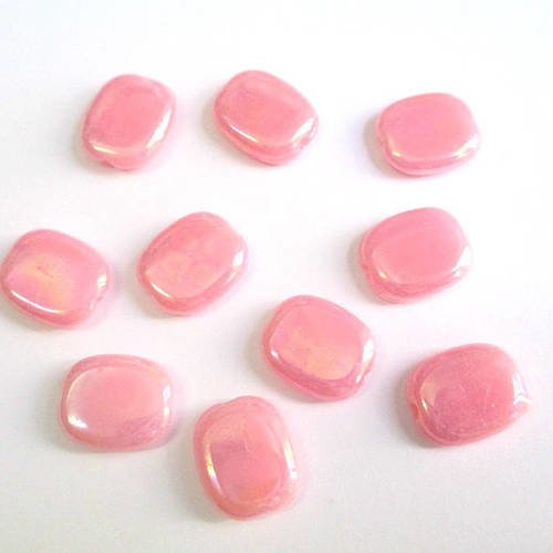 10 perles acrylique rose rectangulaire plaqué ab 13x11x3.5mm 