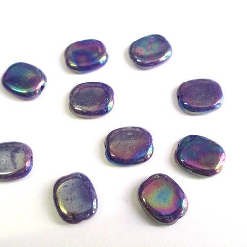 10 perles acrylique violet rectangulaire plaqué ab 13x11x3.5mm 