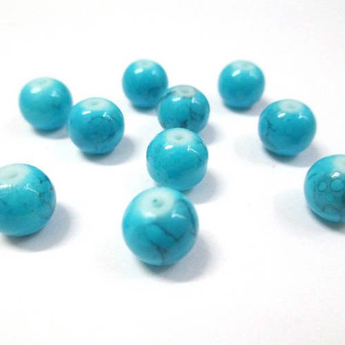 10 perles bleu ciel tréfilé noir en verre 8mm (n-50) 