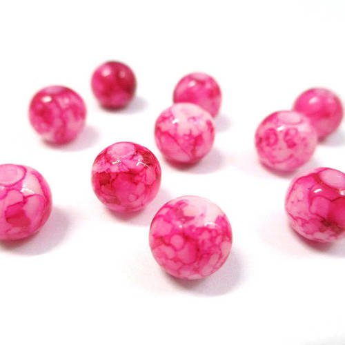 10 perles blanches tréfilé rose en verre 8mm (n-33) 
