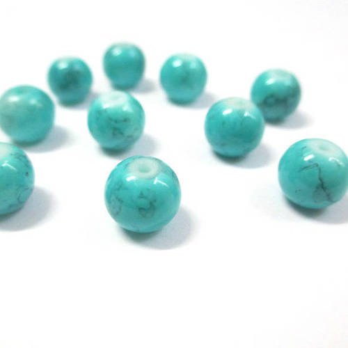 10 perles bleu clair tréfilé noir en verre 8mm (n-47) 