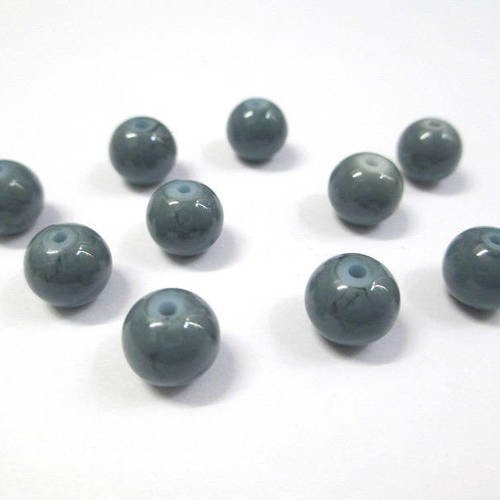 10 perles grises tréfilé noir en verre 8mm (n-36) 