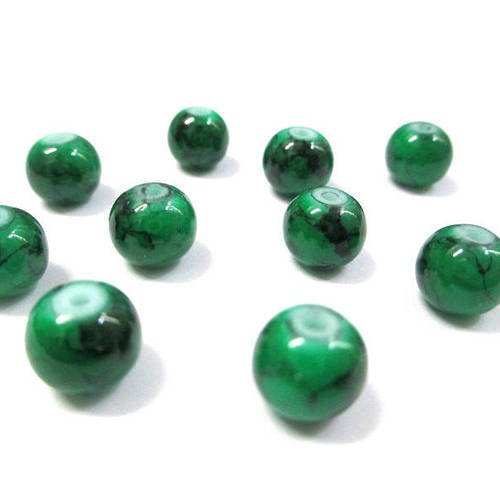 10 perles vert foncé tréfilé noir en verre 8mm (n-34) 
