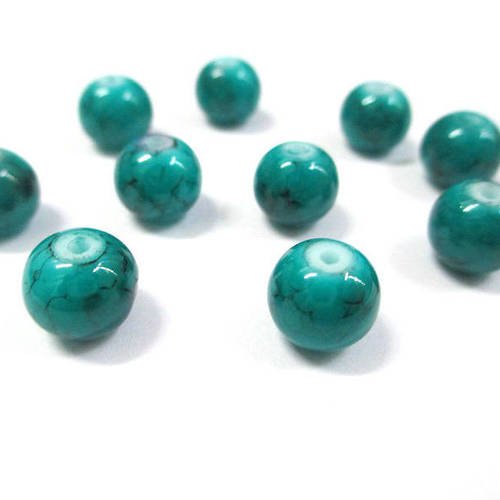 10 perles vert émeraude tréfilé noir en verre 8mm (n-30) 