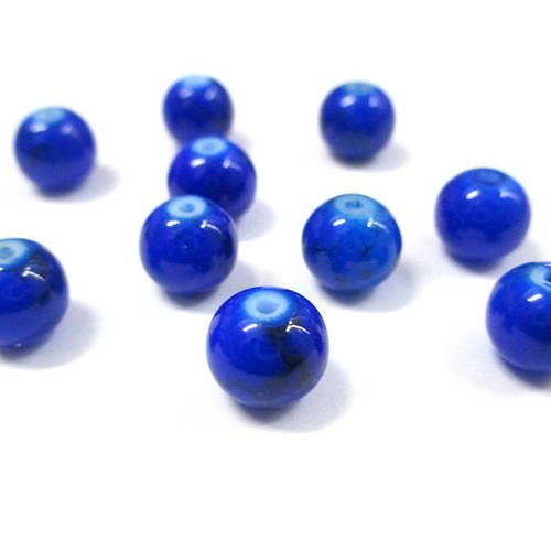 10 perles bleu foncé tréfilé noir en verre 8mm (n-25) 