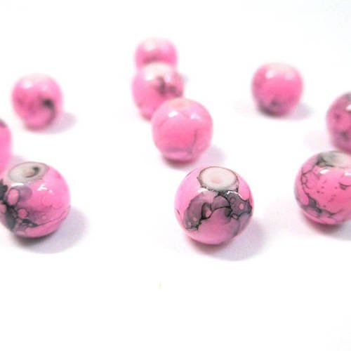 10 perles rose tréfilé noir en verre 8mm (n-27) 