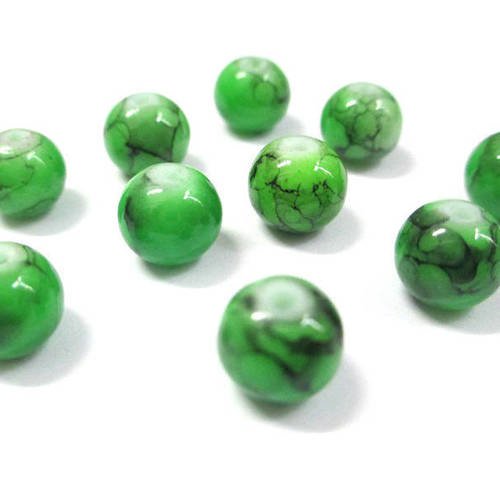 10 perles verte tréfilé noir en verre 8mm (n-22) 