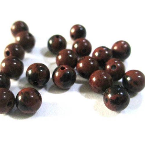 20 perles   obsidienne acajou naturelles 4mm (g-03) 