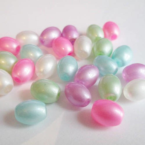 25 perles ovales en verre brillant mélange de couleur 11x8mm 