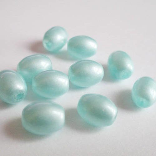 10 perles ovales en verre bleu brillant 11x8mm 