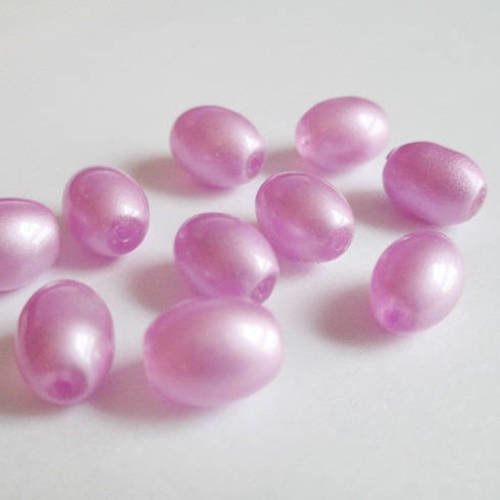 10 perles ovales en verre mauve brillant 11x8mm 