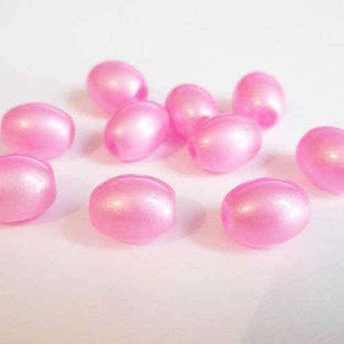 10 perles ovales en verre rose brillant 11x8mm 