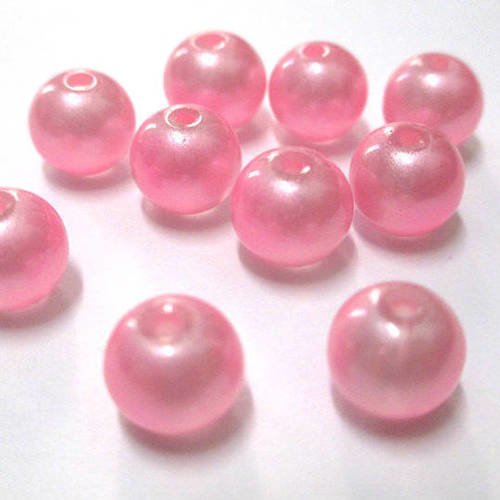 10 perles rose brillant en verre  8mm 