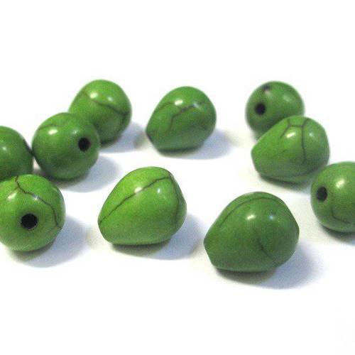 10 perles gouttes howlite vert 10x8mm 
