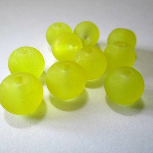 10 perles jaune givré en verre 8mm 