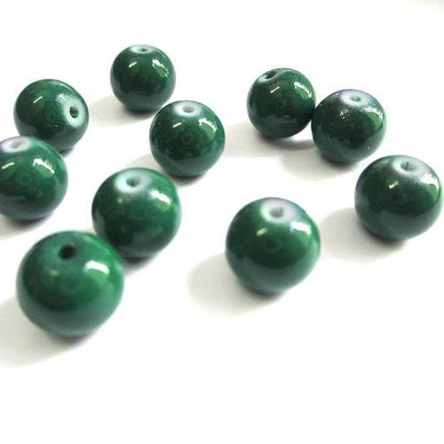 10 perles vert foncé en verre peint 10mm (t) 