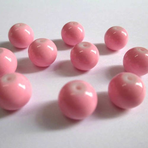 10 perles rose (2) en verre peint 10mm (t) 