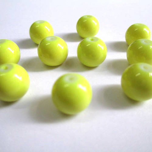 10 perles jaune clair en verre peint 10mm (t) 