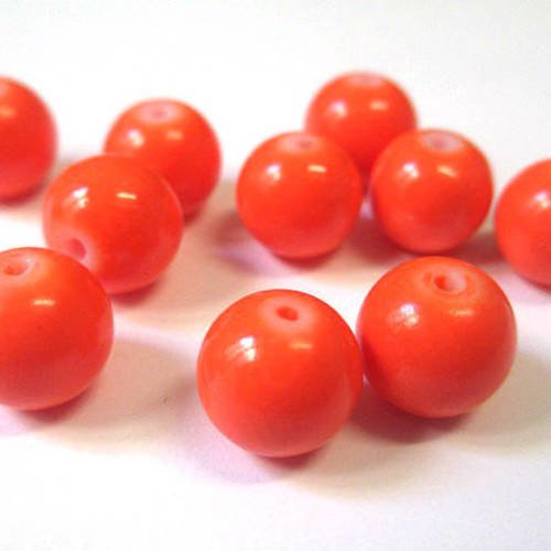 10 perles orange foncé en verre peint 10mm (t) 