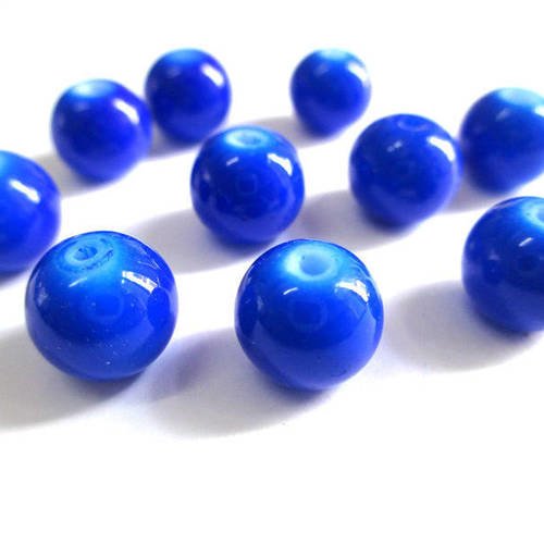 10 perles bleu foncé en verre peint 10mm (t) 