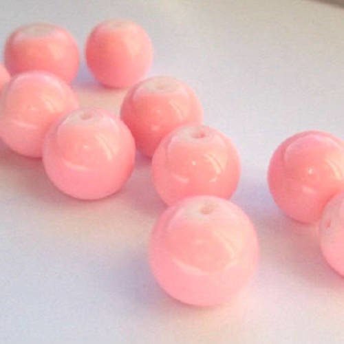 10 perles rose en verre peint 10mm (t) 