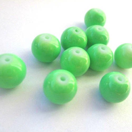 10 perles vert pomme en verre peint 10mm (t) 