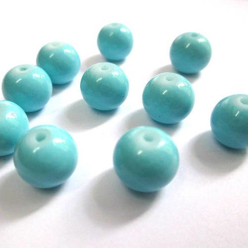 10 perles bleu ciel en verre peint 10mm (t) 
