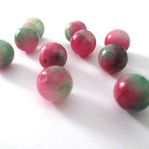 10 perles jade naturelle rose vert blanc  8mm (28) 