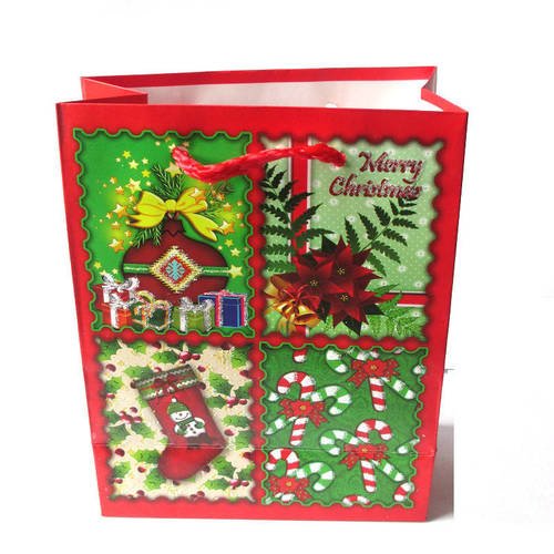 1 pochette, sac cadeau noël  rouge a motifs noel 12x15x5,5cm 