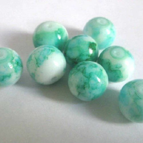 10 perles en verre tréfilé vert bleu 10mm 