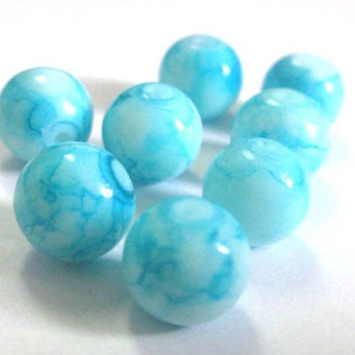10 perles en verre tréfilé bleu ciel 10mm 