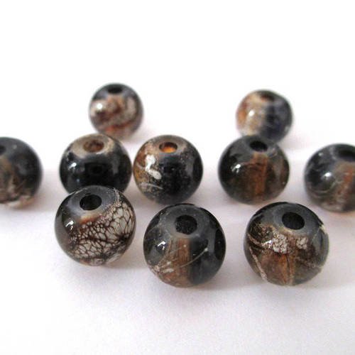 10 perles noir  tréfilé marron translucide 8mm 