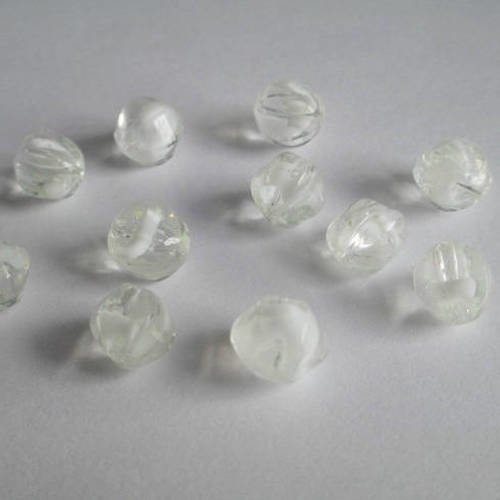 10 perles en verre ronde tréfilé blanc  10mm 
