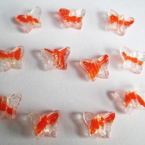 11 perles en verre tréfilé  orange foncé forme papillon 12x15mm 
