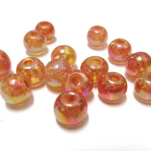 20 perles moucheté orange brillantes en verre  6mm 