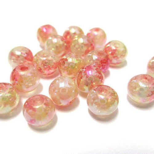 20 perles moucheté rouge et jaune brillantes en verre  6mm 