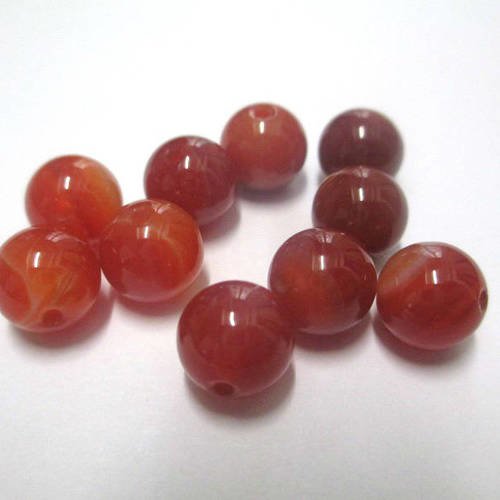 10 perles agate rayée nuances de orange 8mm 